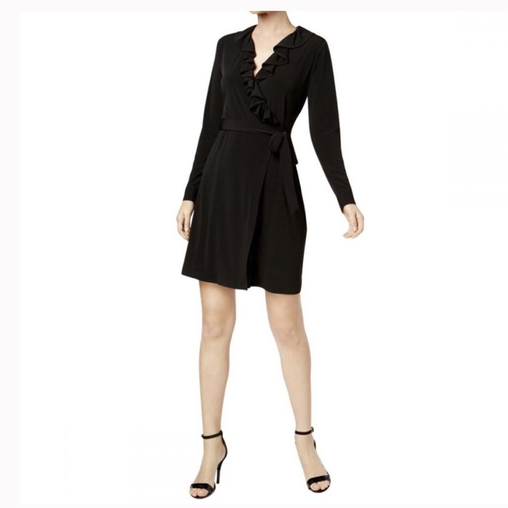 NWT Calvin Klein Black Ruffle Wrap Dress